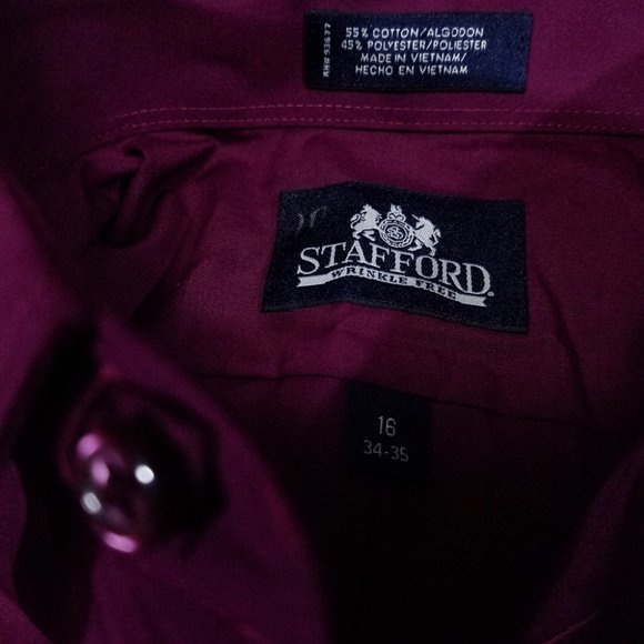 Stafford Wrinkle-Free Pink Long Sleeve Dress Shirt - Picture 5 of 12